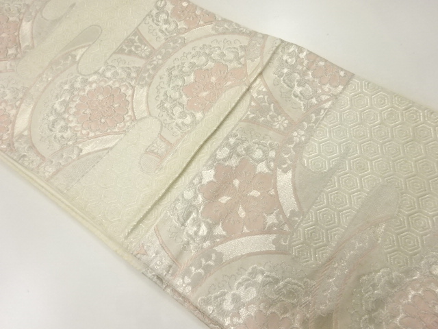 アンティーク　ヱ霞に華紋・青海波模様織出し袋帯（材料）